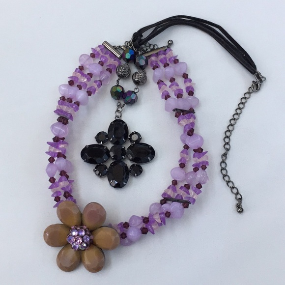 2 flower design beaded choker necklaces, excellent - Picture 7 of 7